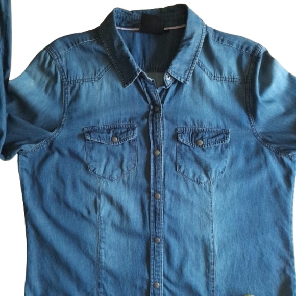 Nanette Lepore Denim Jean Top Womens Large Snap Western Cowgirl - Picture 3 of 13